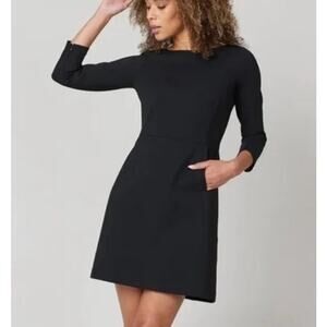 Spanx 3/4 Sleeve Perfect Mini Ponte Shift Dress Black Medium
